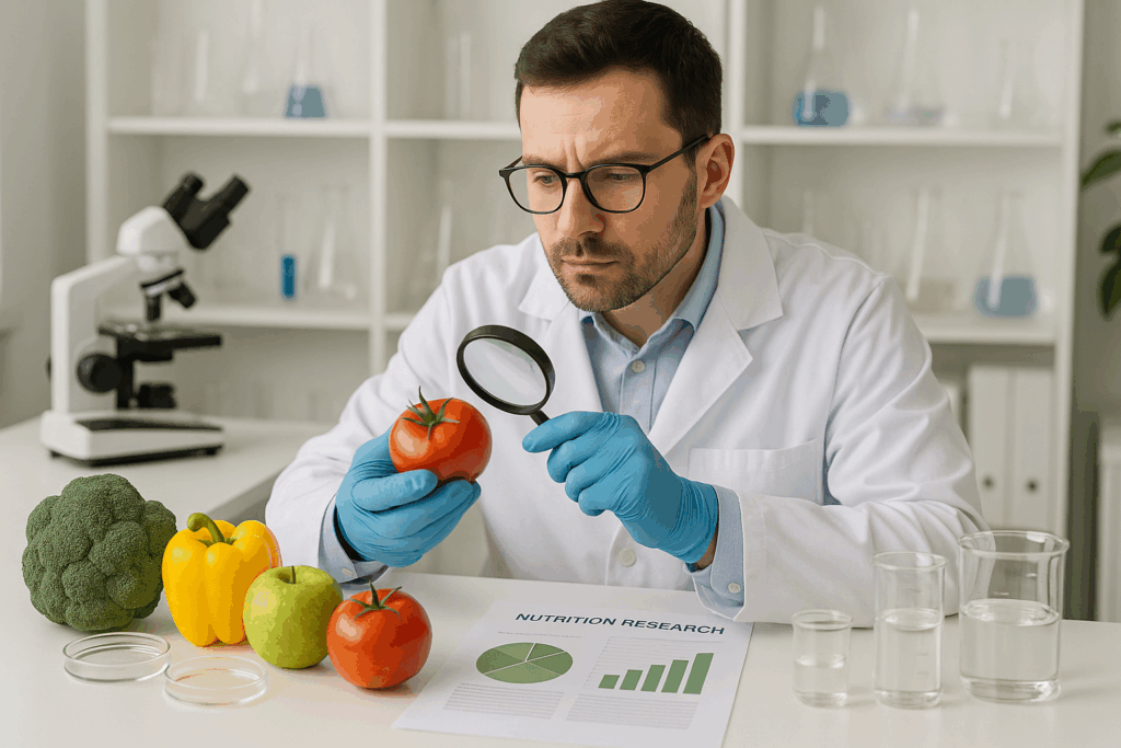 scientist researching fruits and vegetables 