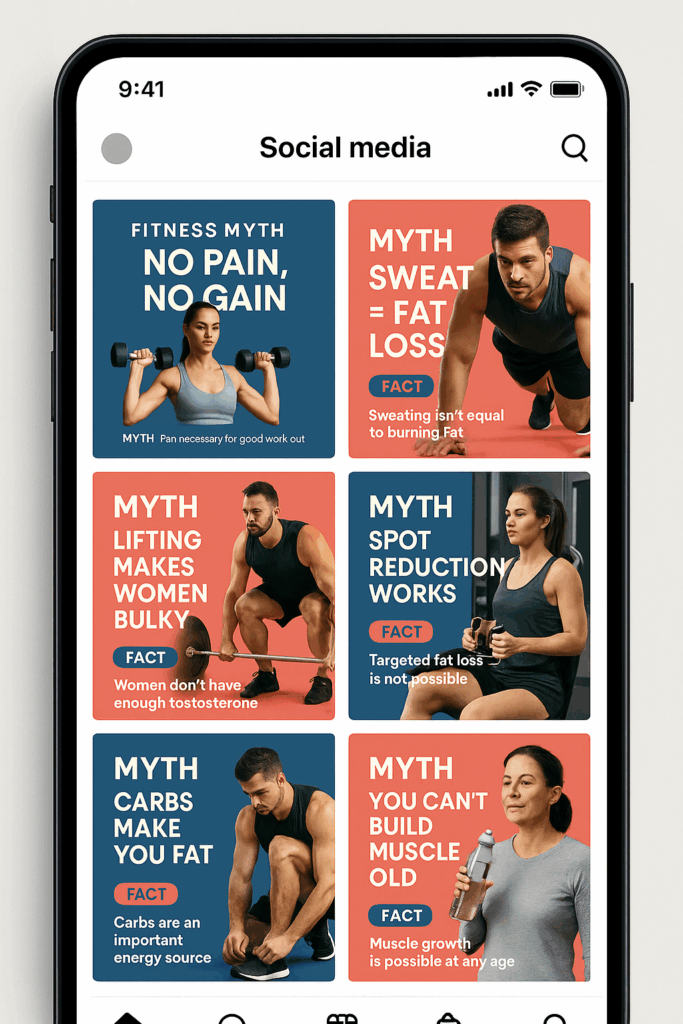 Social media fitness myths on smartphone screen